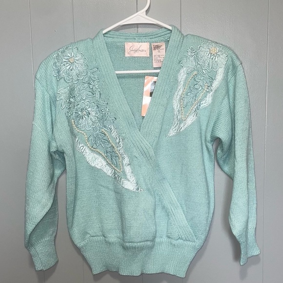 Jaclyn Smith Tops - Jaclyn Smith 80s NWT Deadstock Embroidered Blue Sweater Size Small